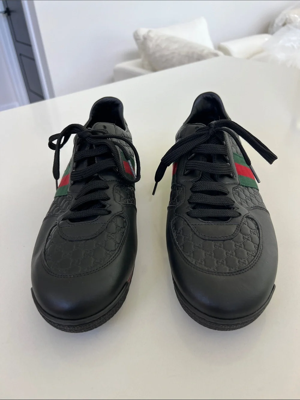 Gucci microguccissima web black leather green and red striped sneakers size 9
